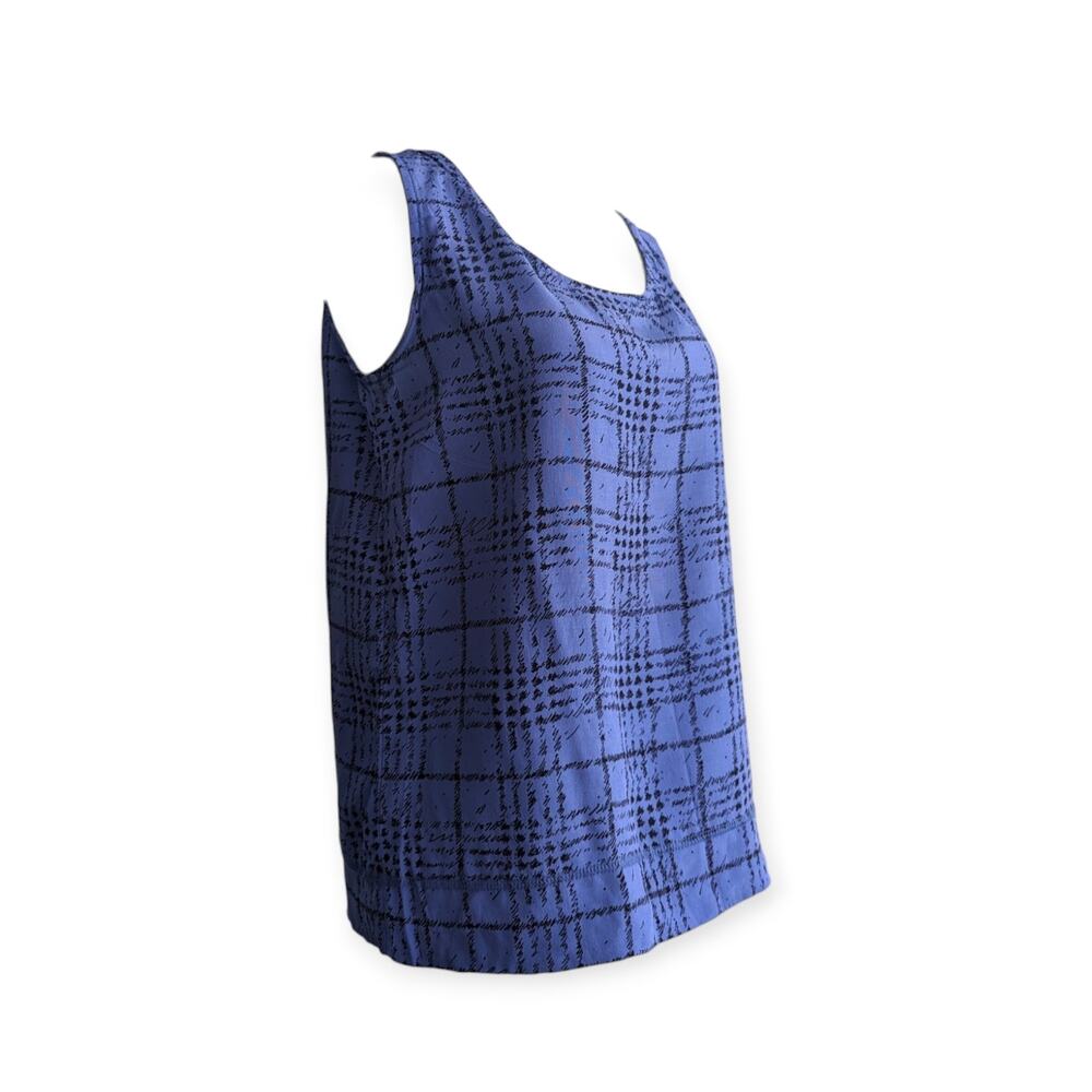 90s Periwinkle Tartan Print Rayon Tank Blouses 3/4